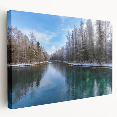 Large art print of Lake Michigan with muted blue and gray tones on stretched canvas, ideal for kitchen wall art.