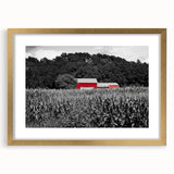 Abstract art print of Iowa scenery in textured gold frame, using muted earth tones.