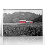 Art deco poster depicting Iowa scenery in muted green and blue tones, framed acrylic, ideal for nursery wall decor.