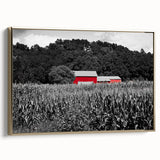 Framed canvas depicting a vintage-style Iowa landscape in muted gold and black tones, ideal for bedroom wall decor.