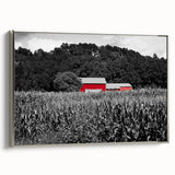 Framed canvas depicting a vintage Iowa landscape in muted earth tones, ideal for office or study decor.