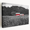 Panoramic Iowa landscape on large stretched canvas, featuring soft green and blue tones, ideal for kitchen wall art.