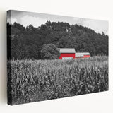 Panoramic Iowa landscape on large stretched canvas, featuring soft green and blue tones, ideal for kitchen wall art.