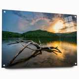 Acrylic print of a large abstract depiction of Kentucky scenery, with muted earth tones, ideal for dining room decor.