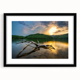 Extra large abstract art print of colorful, textured Kentucky scenery on a black framed canvas, ideal for living room decor.