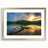 Textured abstract art print of Kentucky scenery in muted earth tones, framed in silver, ideal for bedroom art.