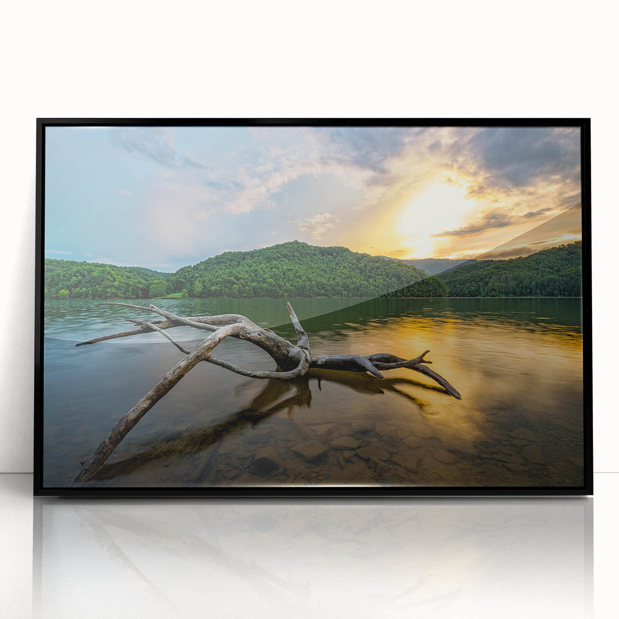 Large abstract wall art featuring a stylized Kentucky landscape in muted earth tones on a framed acrylic.