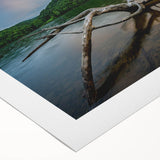 Art deco poster of Kentucky scenery in muted green and blue tones on rolled canvas, suitable for dining room wall art.