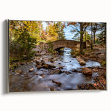 Framed canvas featuring a vintage landscape art painting of Acadia, Maine, with a palette of muted earth tones.