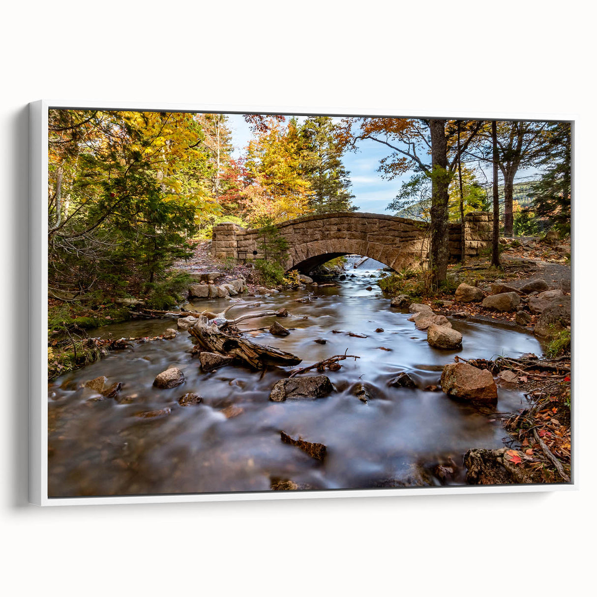 Vintage poster art of Acadia, Maine, featuring colorful landscape on extra large framed canvas, ideal for living room decor.