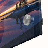 Large abstract wall art depicting a Maine scenery in muted gray and blue tones on acrylic glass.