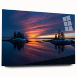 Acrylic print of a serene Maine landscape in cool, muted blues and greens, ideal for bedroom or dining room art.