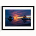 Abstract art print depicting a colorful, textured Maine landscape on a large black-framed canvas.