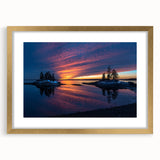 Extra large abstract art print of a textured Maine scenery in muted earth tones, framed in gold, ideal for living room decor.