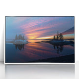 Acrylic print of a Maine USA scenery in art deco style, with cool blue and white tones, ideal for modern art wall decor.