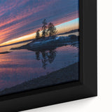 Extra large framed canvas featuring a textured depiction of Maine's scenery in black with colorful accents.