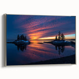 Framed canvas featuring a vintage-style landscape of Maine in vibrant colors, ideal for enhancing living room decor.