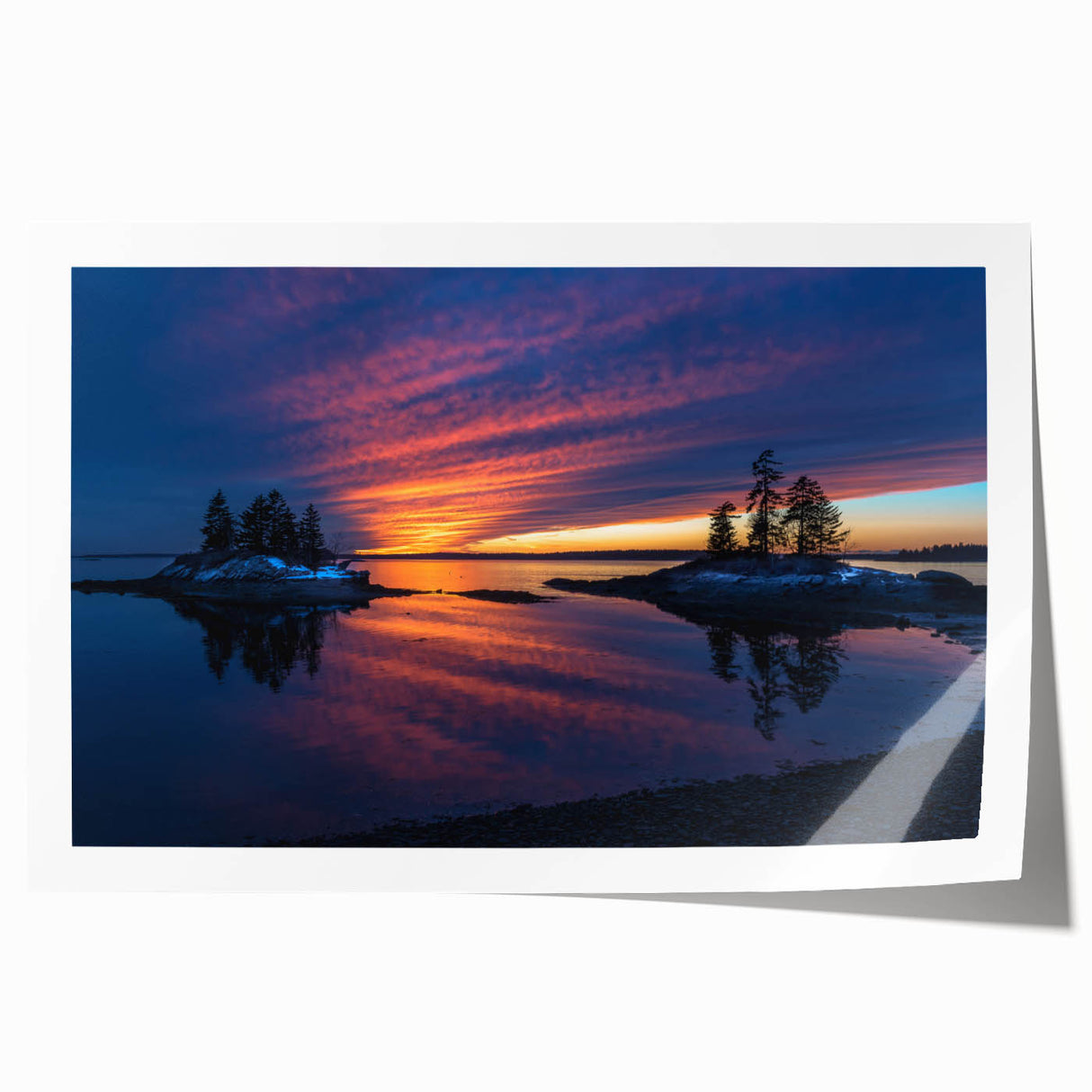 Extra large rolled print of Maine scenery with vibrant green and blue tones, ideal for art wall dining room.