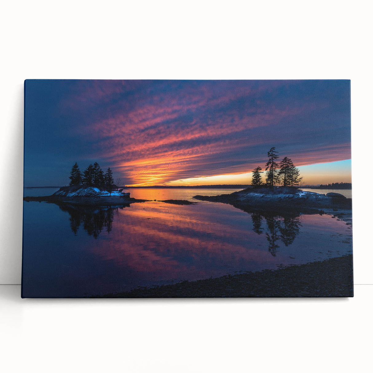 Black and white photo of Maine coastline on stretched canvas, ideal for kitchen wall art or bedroom ambiance.