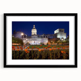 Colorful abstract art print of Baltimore skyline in vibrant hues on large textured canvas, ideal for living room decor.