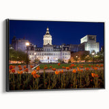 Black and white framed canvas of Baltimore landscape, ideal for bedroom wall decor.