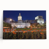 Black and white stretched canvas of Baltimore skyline, ideal for kitchen wall art.