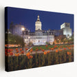 Side view of a stretched canvas featuring a detailed Baltimore skyline in muted blue and gray tones.