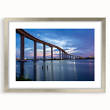 Textured art print of Chesapeake Bay in abstract style, featuring muted blue and silver tones on a framed canvas.