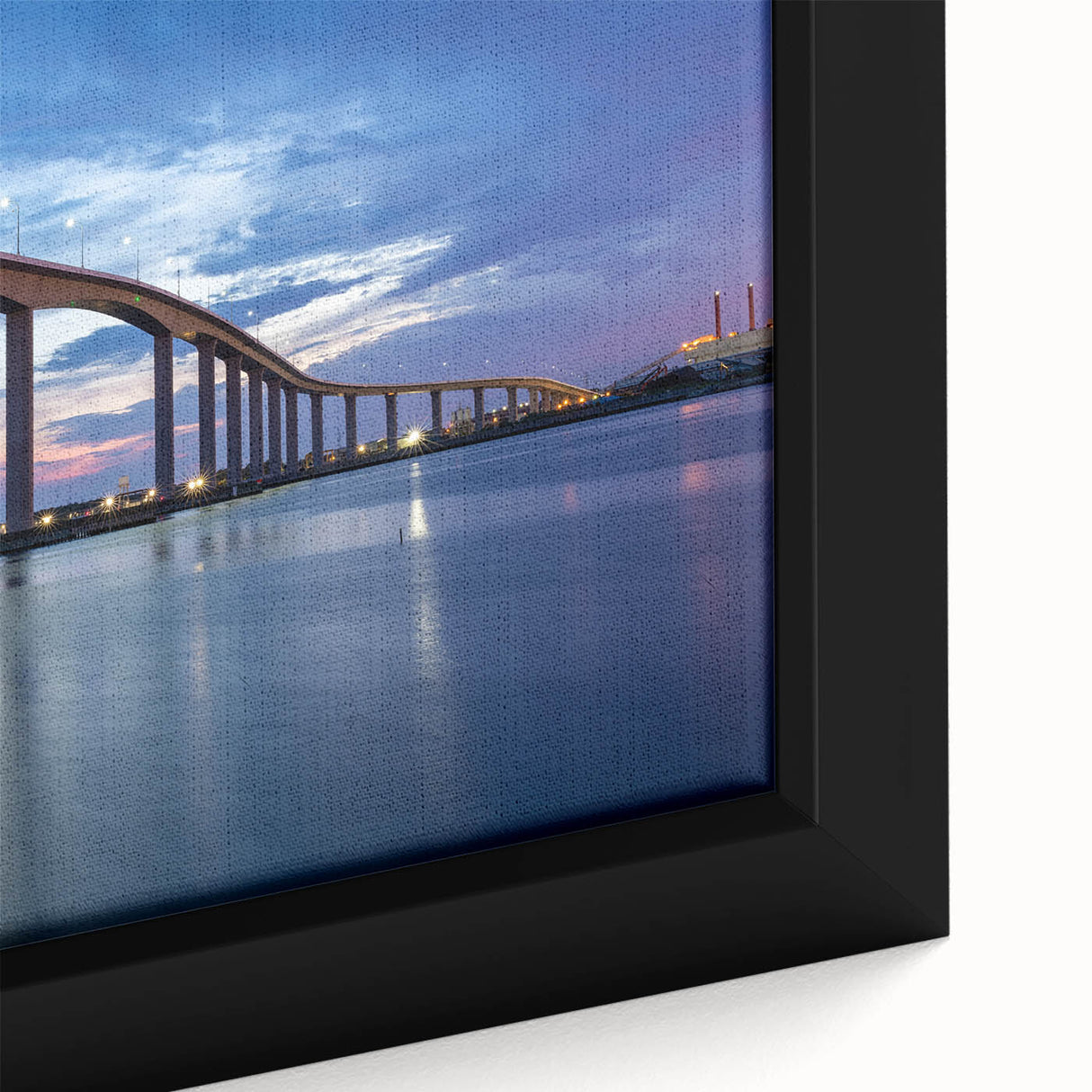 Extra large black wall art of Chesapeake Bay with colorful, textured details on a framed canvas.