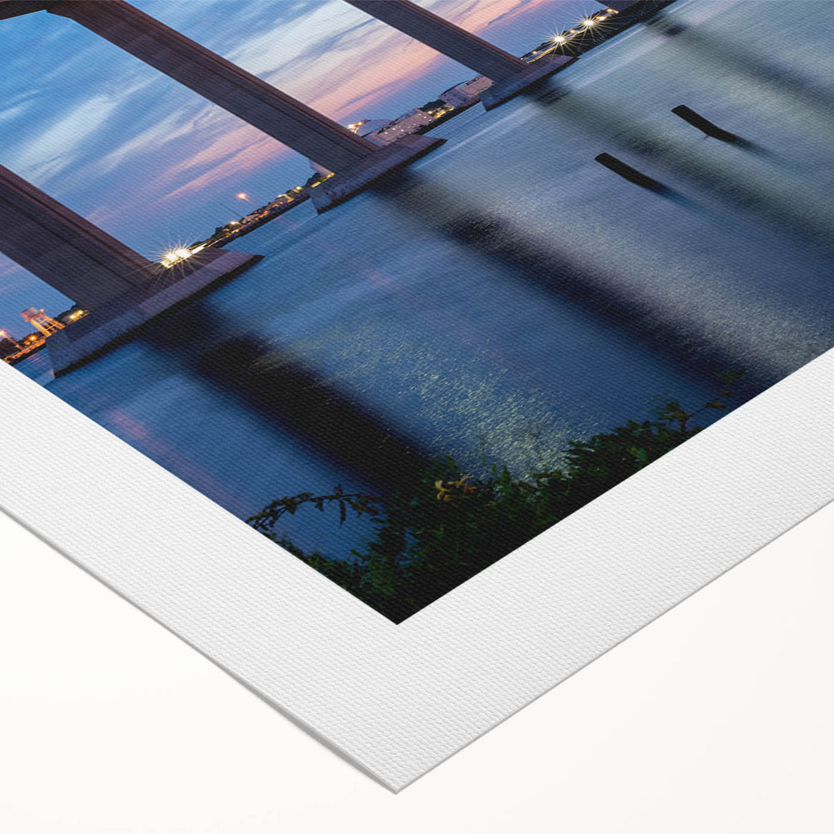 Art deco poster of Chesapeake Bay with muted blue and gray tones on rolled canvas, suitable for dining room wall art.