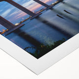 Art deco poster of Chesapeake Bay with muted blue and gray tones on rolled canvas, suitable for dining room wall art.