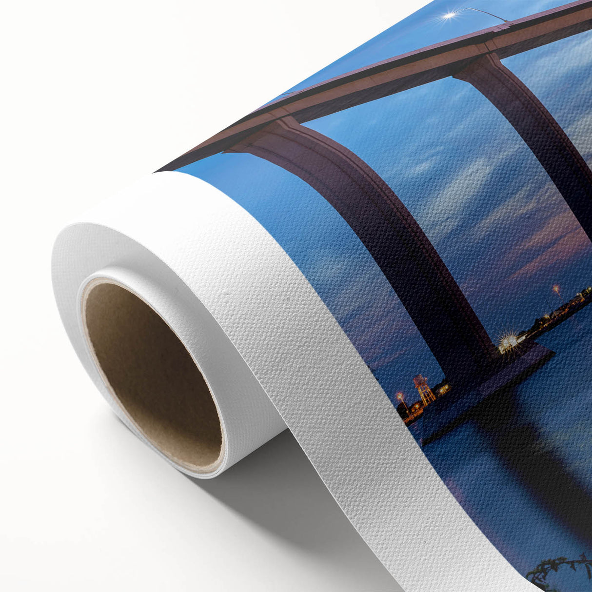 Art deco poster of Chesapeake Bay on rolled canvas, with pastel shades, ideal for nursery wall art.