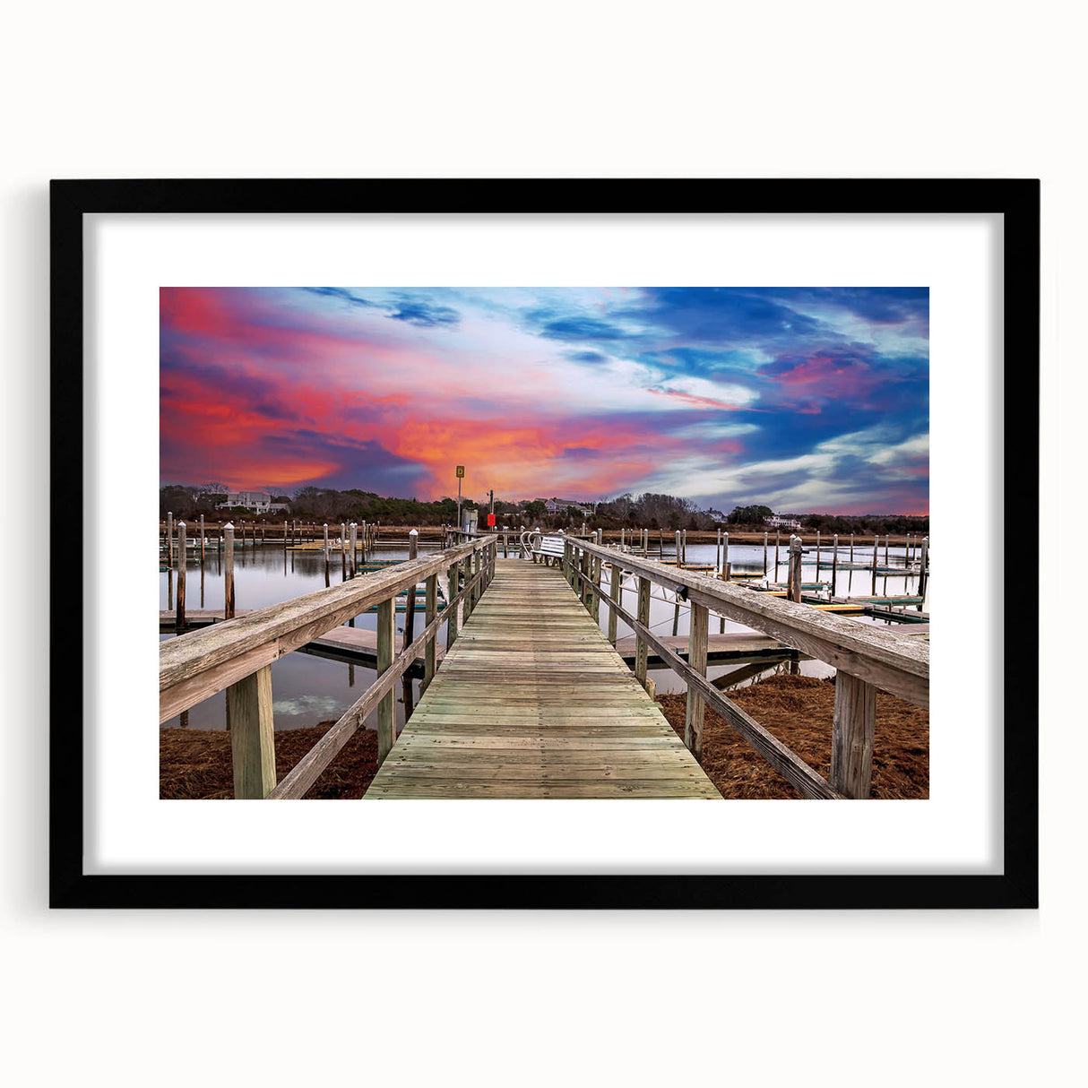 Extra large abstract art print featuring a colorful, textured depiction of Cape Cod, in a black frame with mat.