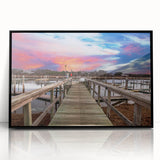 Large abstract wall art depicting Massachusetts' Cape scenery in mid-century modernist style, framed in black acrylic.