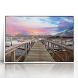 Acrylic print of Cape Cod scenery in art deco style with pastel shades, ideal for modern nursery wall art.