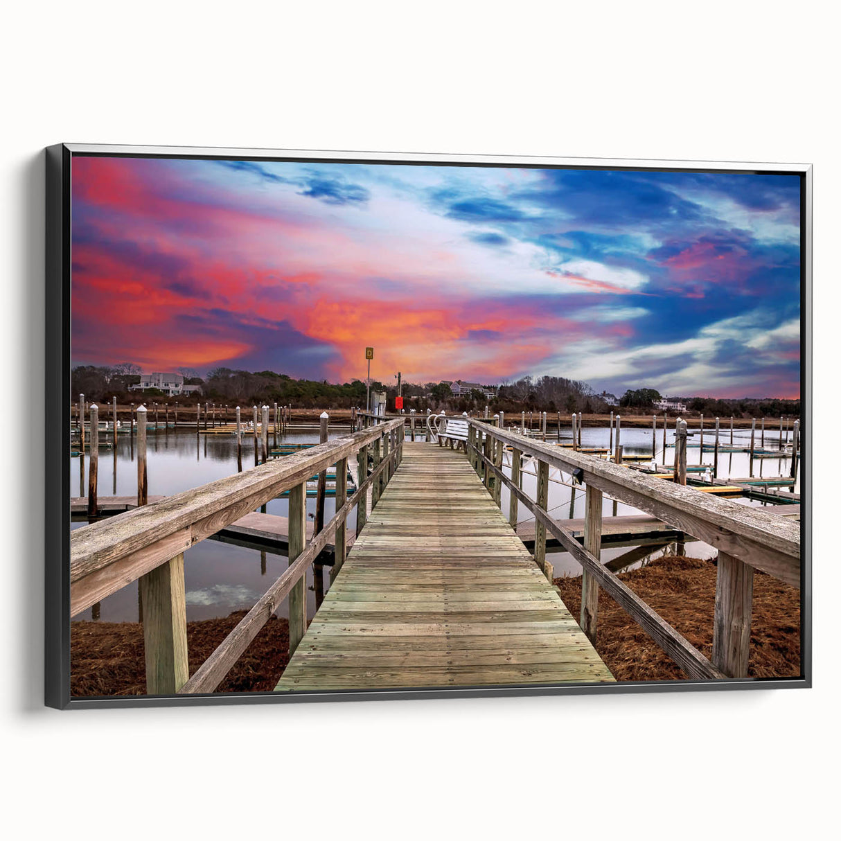 Black and white framed canvas of a vintage Cape Cod landscape, ideal for bedroom wall decor.