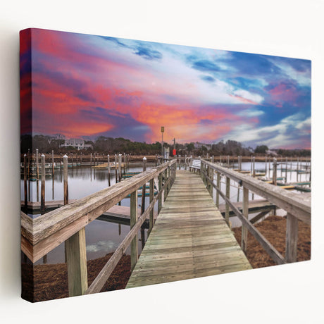 Side view of a stretched canvas depicting Cape Cod scenery in muted blue and beige tones, suitable for kitchen wall art.