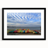 Colorful abstract art print of Massachusetts scenery on textured canvas, framed in black.