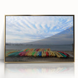 Large art print of a serene Nantucket landscape in mid-century modernist style, framed in gold acrylic.