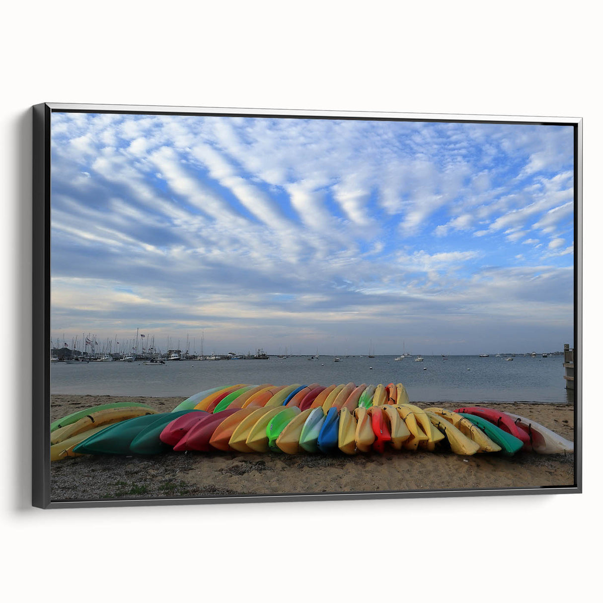 Black and white framed canvas of a vintage Nantucket landscape, ideal for bedroom wall decor.