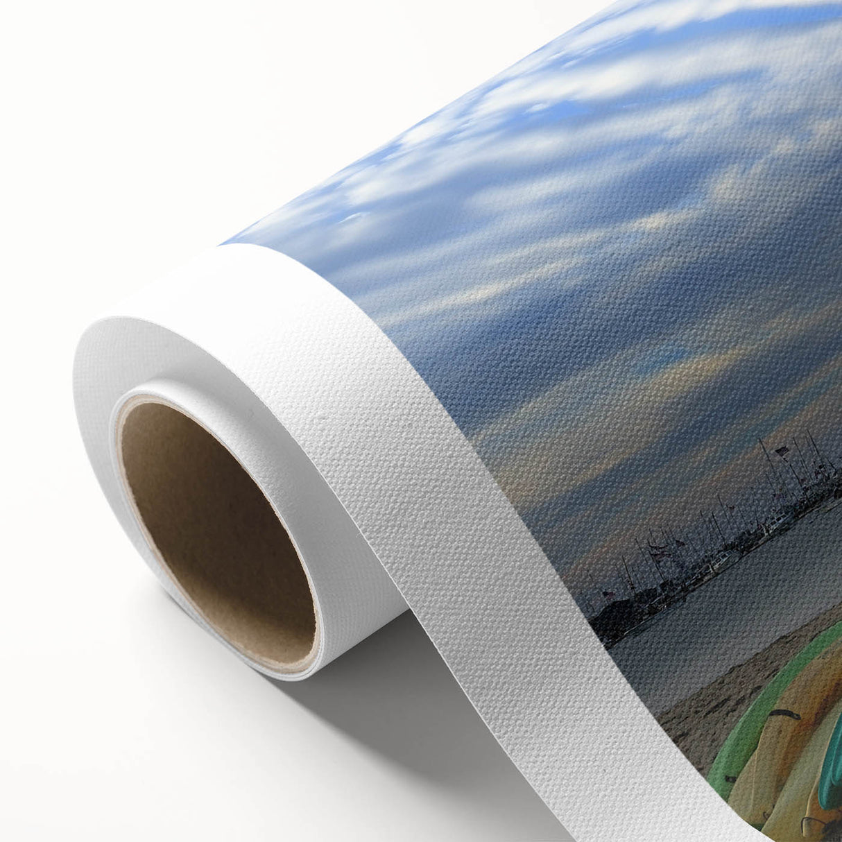 Art deco poster of Nantucket scenery on rolled canvas, in pastel shades, perfect for nursery wall art.