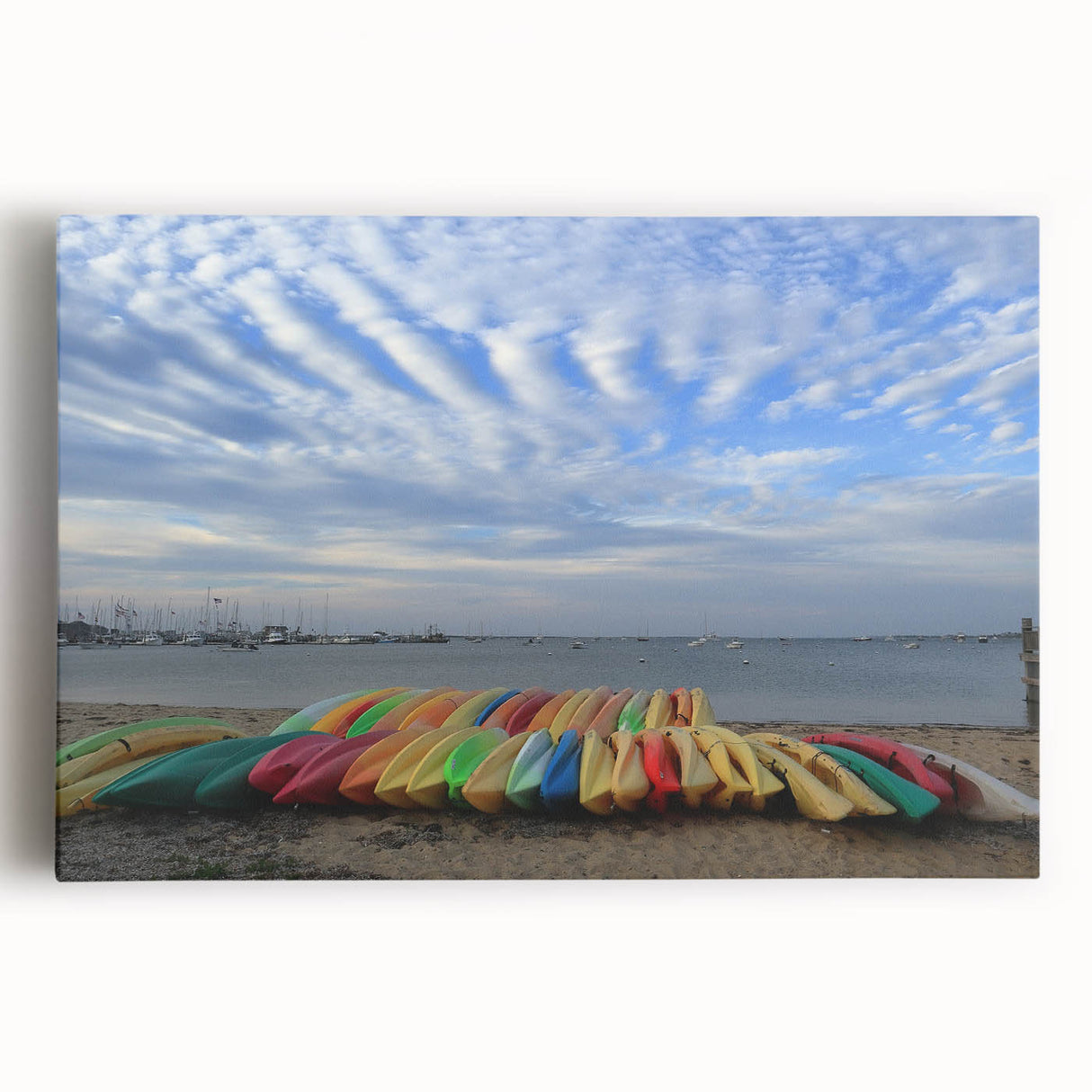 Black and white photo of Nantucket scenery on large stretched canvas, ideal for kitchen wall art.