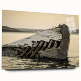 Acrylic print of a large abstract depiction of Michigan's Upper Peninsula in earthy green and blue tones.