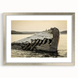 Textured art of Michigan's Upper Peninsula in abstract style, with earthy tones on a framed silver mat.