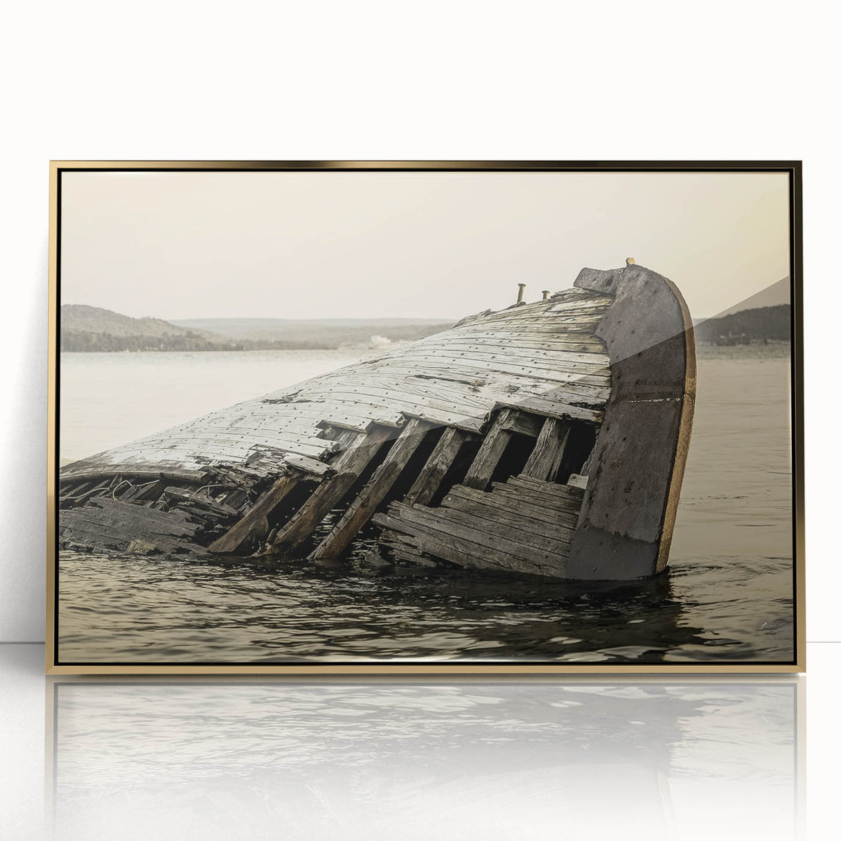 Framed acrylic print of Michigan's Upper Peninsula in muted earth tones, ideal for modern art wall decor.