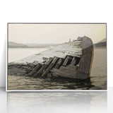 Acrylic framed print of Michigan's Upper Peninsula in muted earth tones, suitable as modern art wall decor for a nursery.