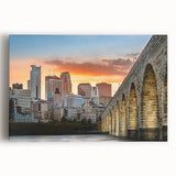 Black and white Minneapolis skyline on large stretched canvas, suitable for kitchen wall art.