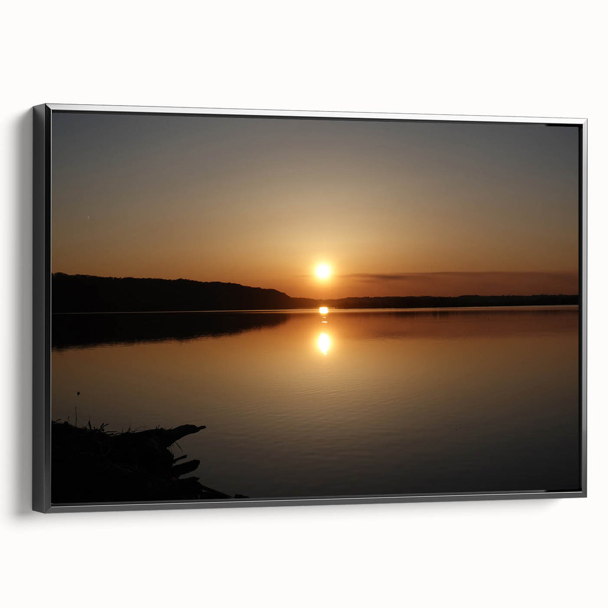Black and white framed canvas of a vintage Mississippi landscape, ideal for bedroom wall decor.