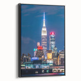 Black and white framed canvas of Kansas City landscape, ideal for bedroom decor.