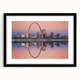 Abstract art print of St. Louis skyline in vibrant colors on a large textured canvas, ideal for living room decor.
